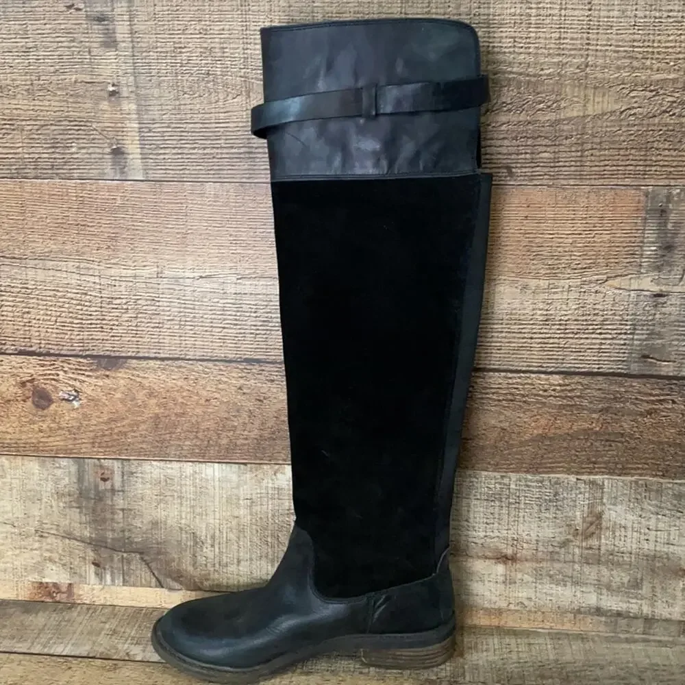 Lucky Brand Nivo Over The Knee Black Leather Suede Boots Size 8.5